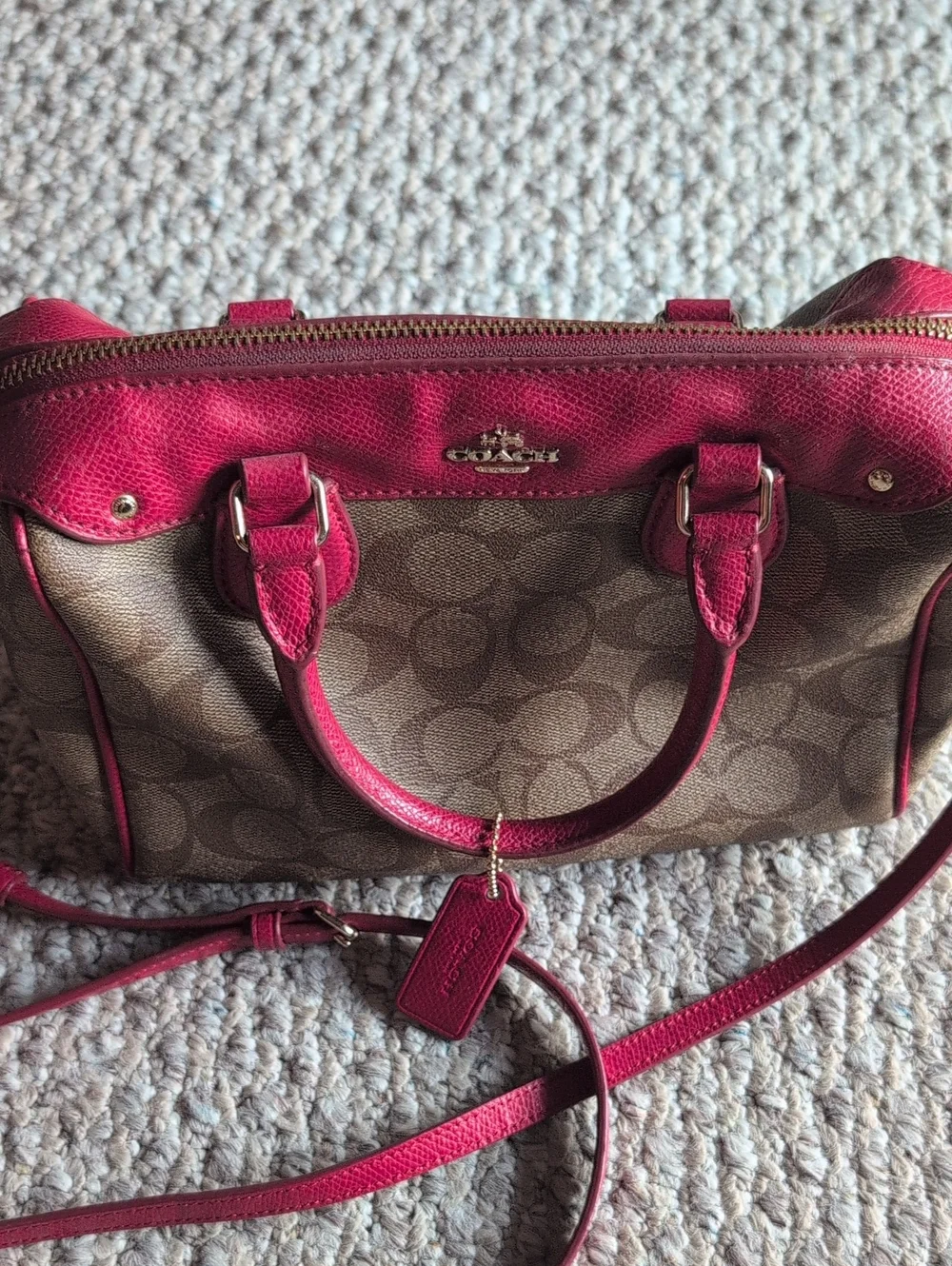 Coach Brown Signature Canvas Satchel with Red Trim - Pre 1994